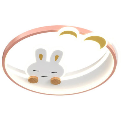 Modern Creative Cartoon Rabbit Iron Round LED Kids Flush Mount Ceiling Light