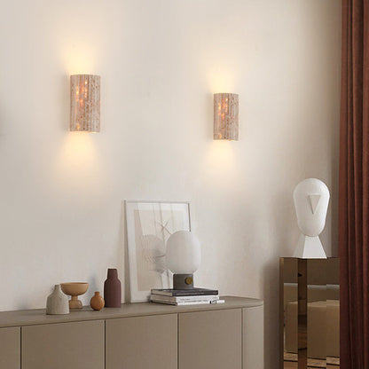 Traditional Japanese Striped Beige Travertine Semicircle LED Waterproof Wall Sconce Lamp For Living Room