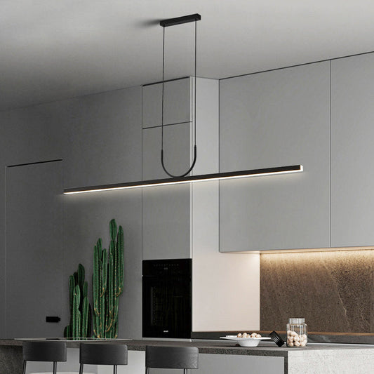 Modern Minimalist Aluminum Fiber Acrylic Long Strip LED Island Light Chandeliers For Dining Room