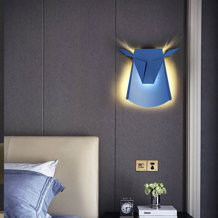 Contemporary Creative Iron Bull Head Shape LED Wall Sconce Lamp For Bedroom
