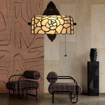 Traditional Tiffany Floral Stained Glass 1-Light Wall Sconce Lamp For Living Room