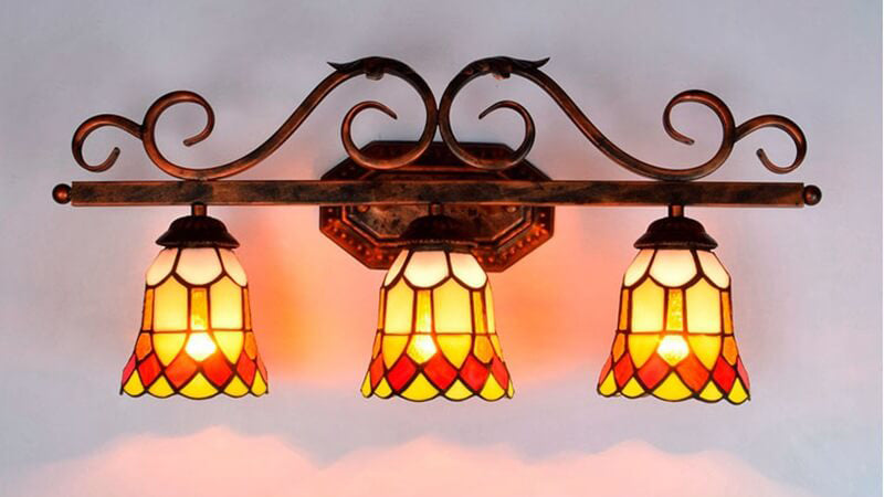 Traditional Tiffany European Vintage Stained Glass Mirror Front Light 3-Light Wall Sconce Lamp