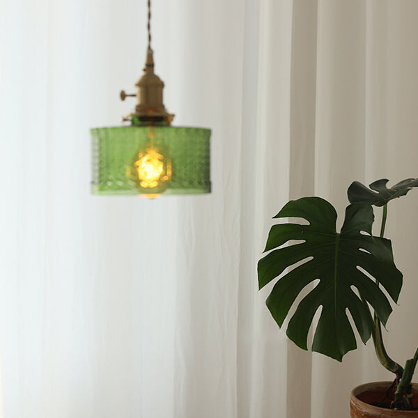 Nordic Vintage Clear Round Drum Copper 1-Light Pendant Light