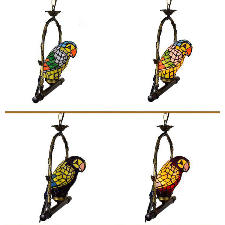 Traditional Tiffany Parrot Hardware Stained Glass 1-Light Pendant Light For Living Room