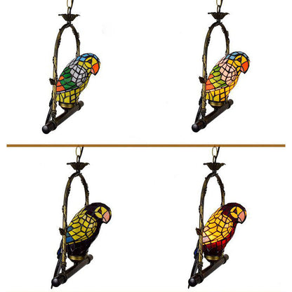 Traditional Tiffany Parrot Hardware Stained Glass 1-Light Pendant Light For Living Room