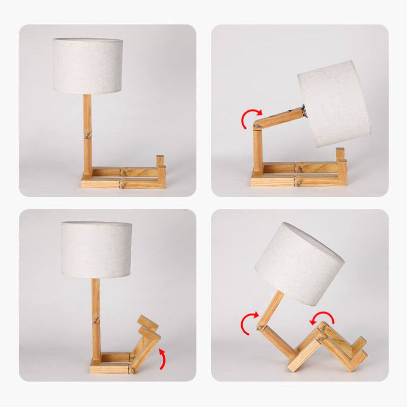 Nordic Creative Fabric Solid Wood Robot 1-Light Table Lamp