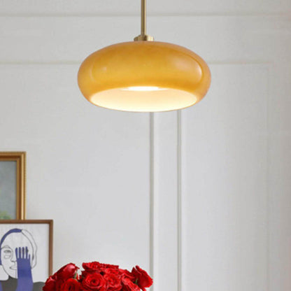 Modern Retro Round Solid Color Glass Electroplated Copper  1-Light Pendant Light Flush Mount Light
