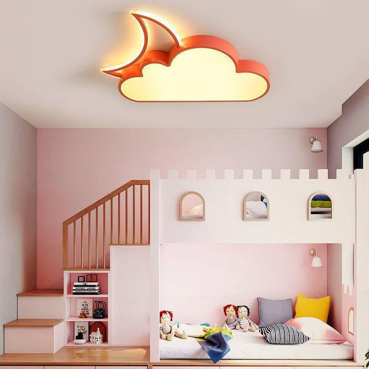 Contemporary Nordic Kids Iron Acrylic Cloud Moon LED Flush Mount Ceiling Light For Bedroom