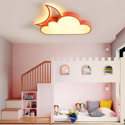 Contemporary Nordic Kids Iron Acrylic Cloud Moon LED Flush Mount Ceiling Light For Bedroom