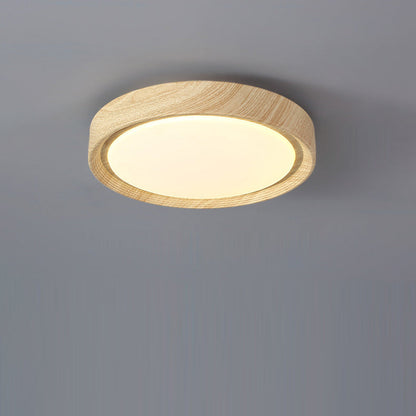 寝室用、現代的なシンプルさを追求した丸型木目調アクリル製LEDフラッシュマウントシーリングライト