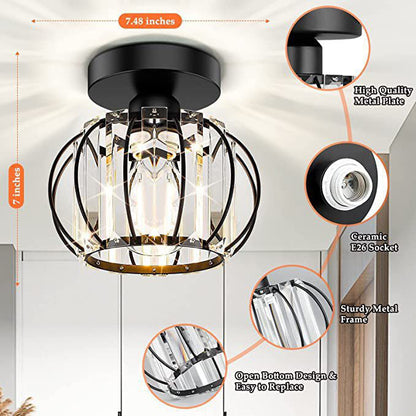 Modern Simple Round Crystal Iron 1-Light Semi-Flush Mount Ceiling Light