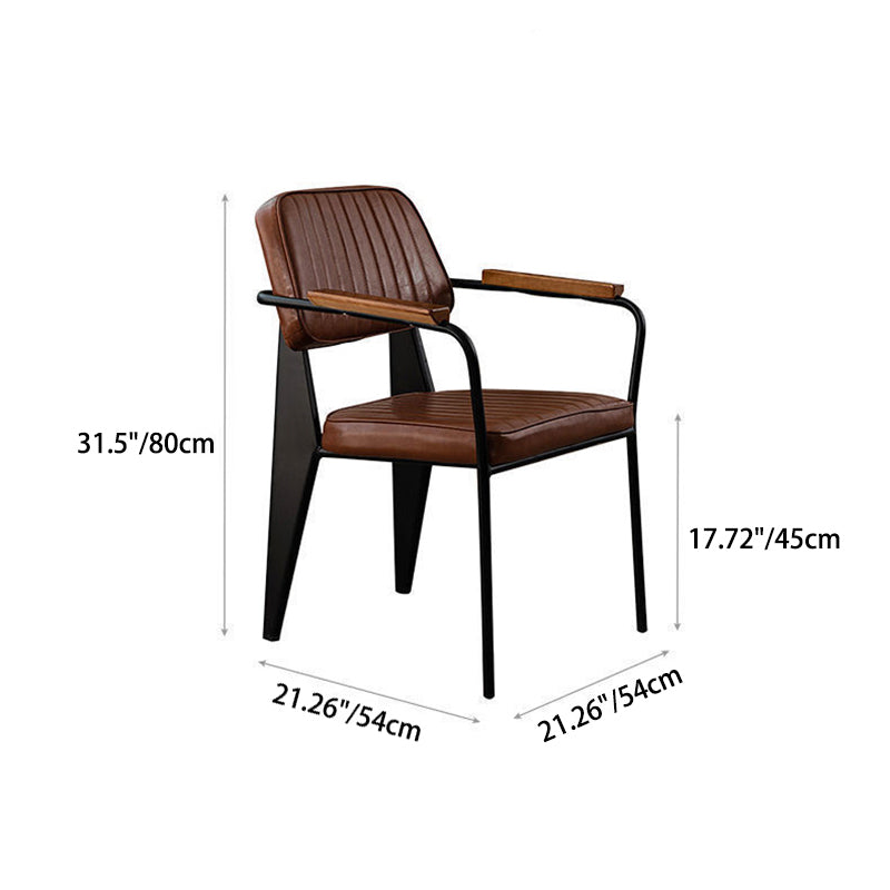 Contemporary Industrial Oil wax Leather Metal Sponge Wood Square Vertical Stripe Dining Chair Backrest Armrest For Dining Room