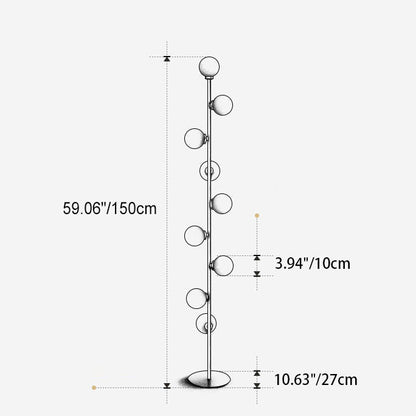 Contemporary Scandinavian Cylindrical Metal Glass 9-Light Standing Floor Lamp For Living Room