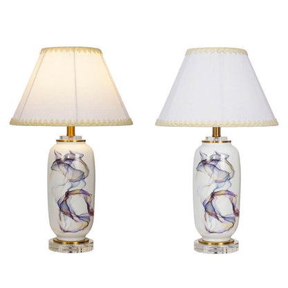 Modern Chinese Ink Ceramic Column Pleated Fabric 1-Light Table Lamp