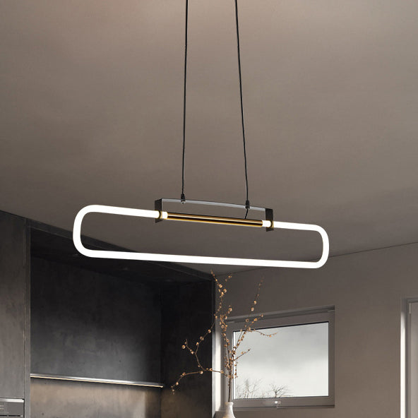 ثريات جزيرة LED مستطيلة الشكل مصنوعة من الحديد والأكريليك بتصميم عصري بسيط لغرفة الطعام 