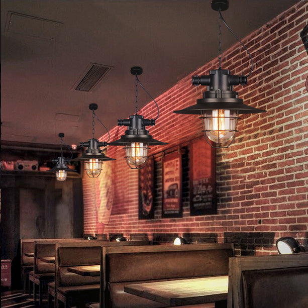 Contemporary Industrial Iron Pot Lid Glass Shade 1-Light Pendant Light For Dining Room