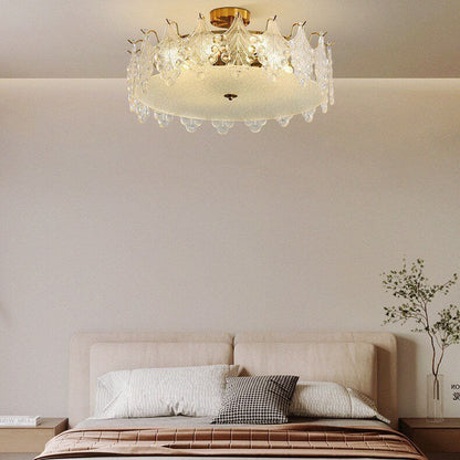 French Luxury Glass Round Drum 5/6/8 Light Semi-Flush Mount Ceiling Light