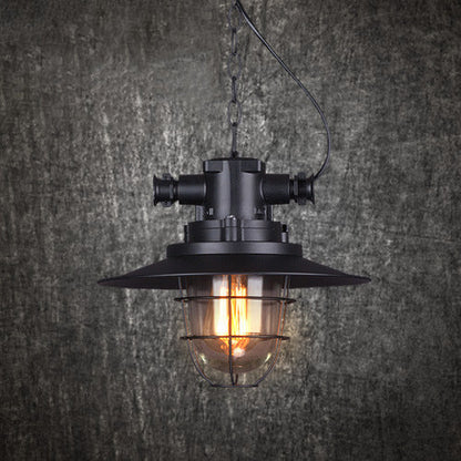 Contemporary Industrial Iron Pot Lid Glass Shade 1-Light Pendant Light For Dining Room