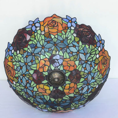 European Style Tiffany Rose Stained Glass Lace Base 3-Light Table Lamp
