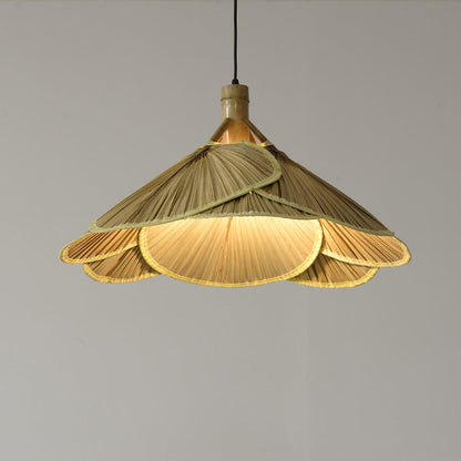 Contemporary Creative Bamboo Woven Fan 1-Light Pendant Light For Dining Room