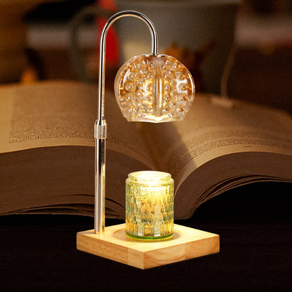 Modern Simplicity Wood Iron Glass Round Ball Square Base 1-Light Dimmable Melting Wax Table Lamp For Bedside