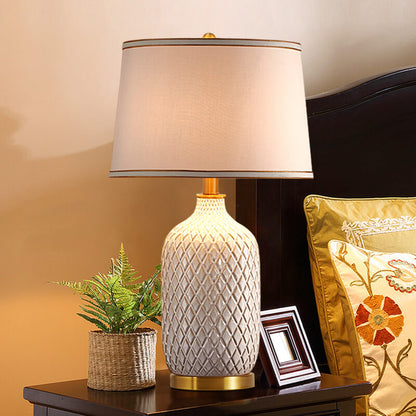 European Vintage Striped Ceramic Base Fabric 1-Light Table Lamp
