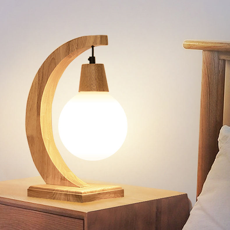 Nordic Creative Glass Ball Bend Solid Wood 1-Light Table Lamp