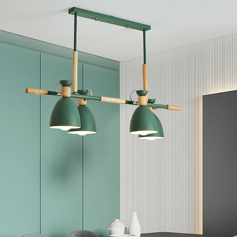 Modern Minimalist Round Cup Wood Metal 4-Light Island Light Chandelier For Dining Room