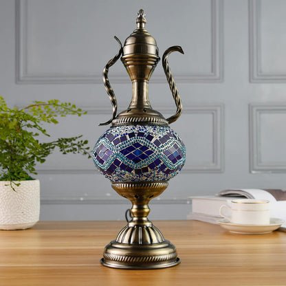 Turkish Vintage Handmade Glass Coffee Pot Design 1-Light Table Lamp