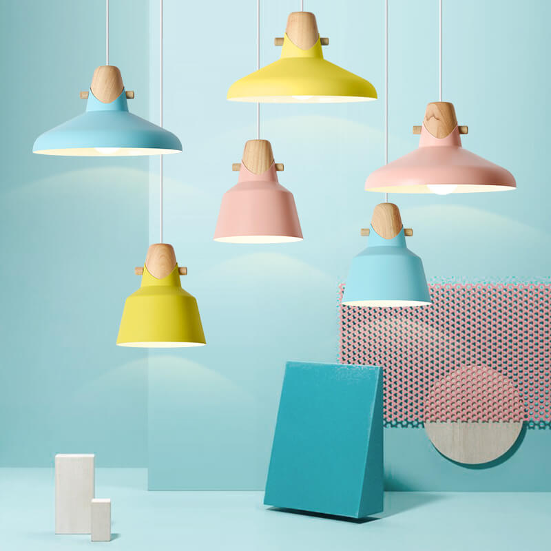 Nordic Minimalist Macaron Solid Color Ironwood 1-Light Pendant Light