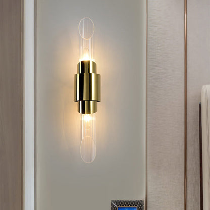 Modern Luxury Stainless Steel Glass Column 2-Light Wall Sconce Lamp