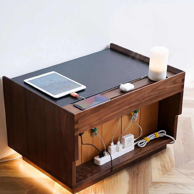 Traditional Vintage Rectangular Rock Slab Wood Base Nightstand 2-Drawer For Bedroom