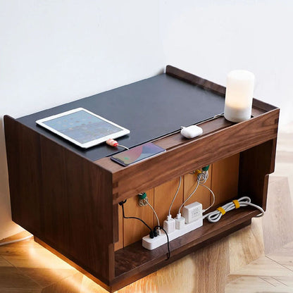 Traditional Vintage Rectangular Rock Slab Wood Base Nightstand 2-Drawer For Bedroom