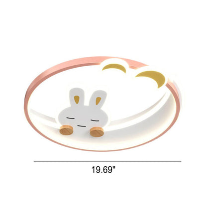 Modern Creative Cartoon Rabbit Iron Round LED Kids Flush Mount Ceiling Light