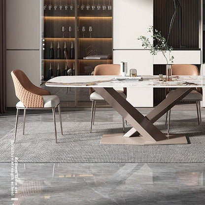 Modern Minimalist Square Stainless Steel Microfiber Leather Foam Dining Chair Four Legs Backrest For Dining Room