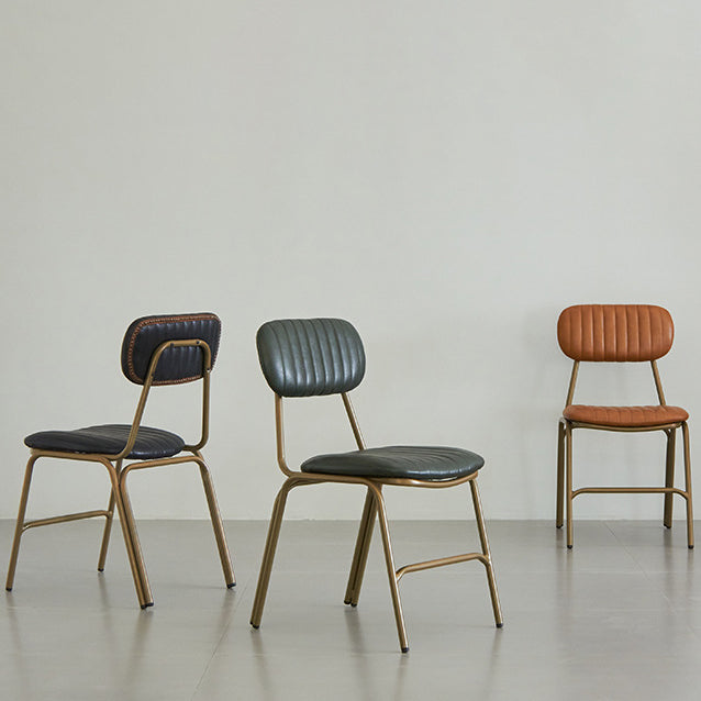 Contemporary Industrial PU Leather Iron Square Elliptical Stripe Dining Chair Backrest Footrest For Dining Room