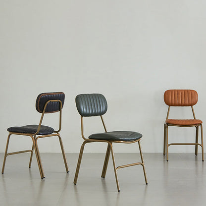 Contemporary Industrial PU Leather Iron Square Elliptical Stripe Dining Chair Backrest Footrest For Dining Room