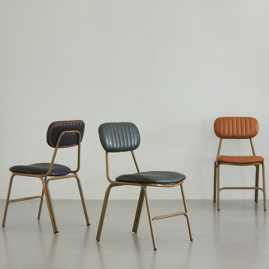 Contemporary Industrial PU Leather Iron Square Elliptical Stripe Dining Chair Backrest Footrest For Dining Room