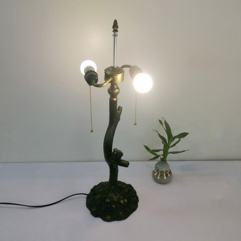 Traditional Tiffany Flower Stained Glass Resin Base 2-Light Table Lamp For Living Room