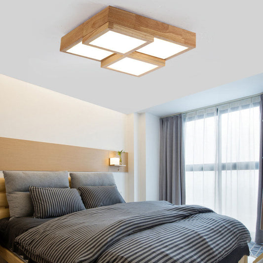 Nordic Minimalist Wood Square Magic Cube LED Flush Mount Ceiling Light