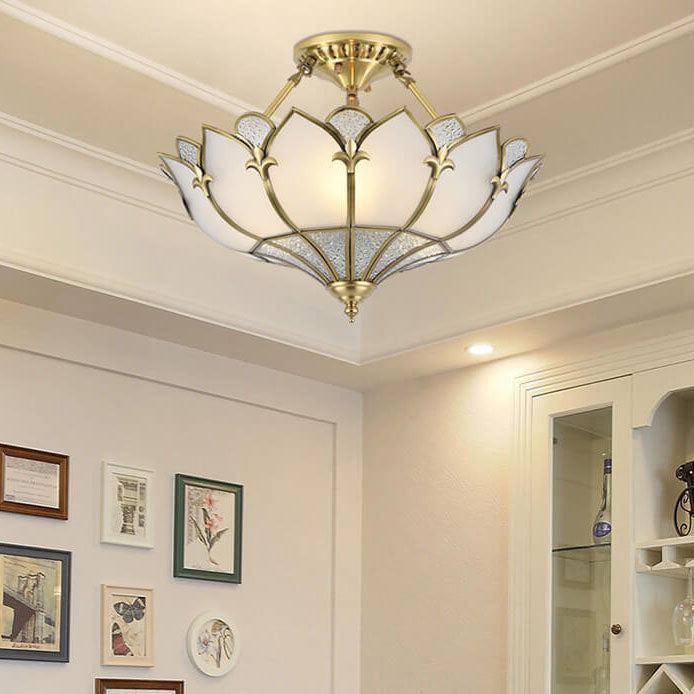 European-style Light Luxury All-copper Glass 4/6-Light Semi-Flush Mount Light