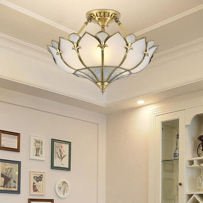 European-style Light Luxury All-copper Glass 4/6-Light Semi-Flush Mount Light