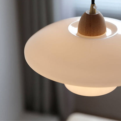 Danish Vintage White Jade Disc Glass Shade 1-Light Pendant Light