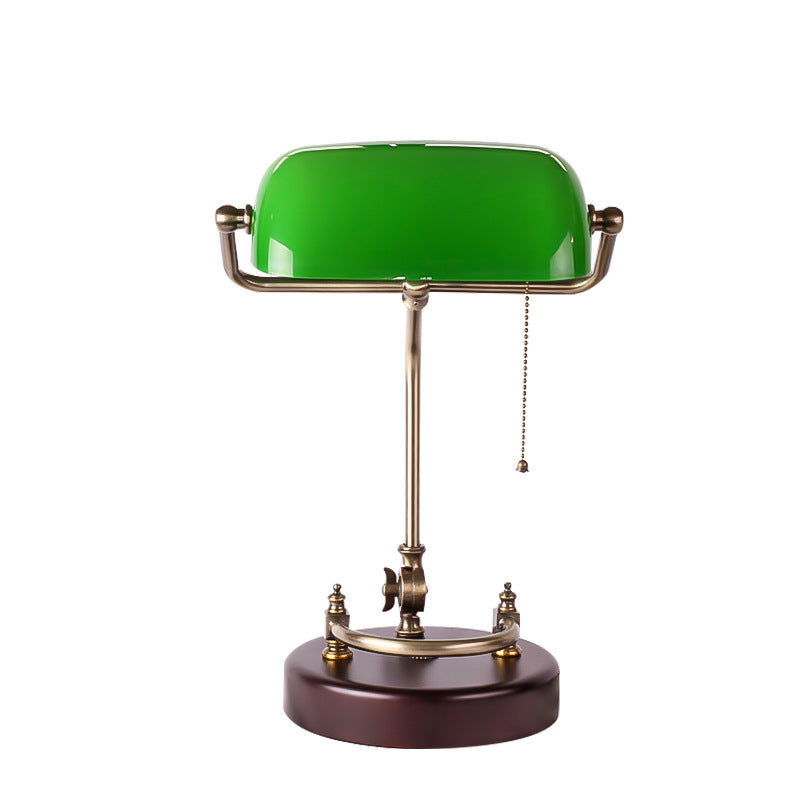 Traditional Vintage Curved Glass Solid Wood Base 1-Light Table Lamp For Study