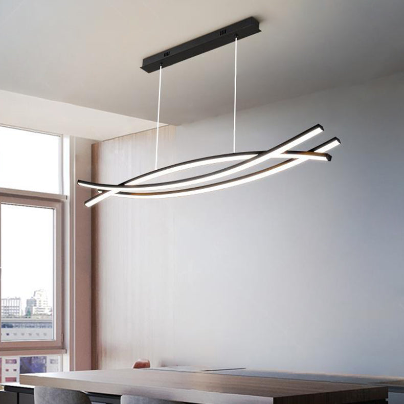 Modern Minimalist Wave Arch Aluminum Hardware LED Island Light Chandelier For Dining Room