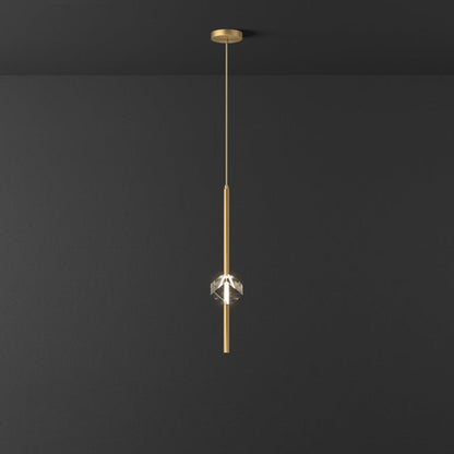 Contemporary Luxury Brass Strip Dazzling Crystal Stone LED Pendant Light For Living Room