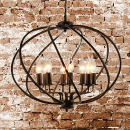 Industrial Vintage Iron Pumpkin Candle 8-Light Chandelier
