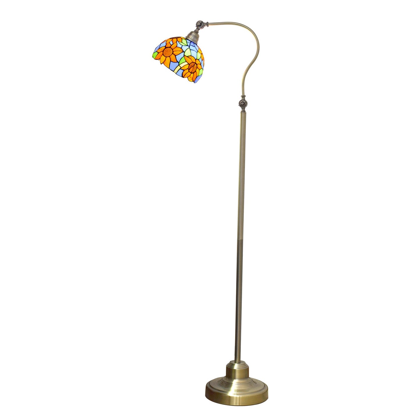 Traditional Tiffany Iron Glss Dome Round Gerbera 1-Light Standing Floor Lamp For Bedside