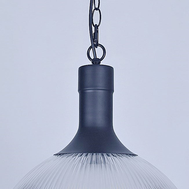 Contemporary Industrial Iron Vertical Ribbed Glass Semicircle 1-Light Pendant Light For Dining Room