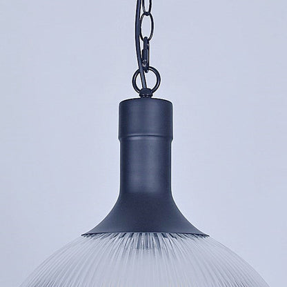 Contemporary Industrial Iron Vertical Ribbed Glass Semicircle 1-Light Pendant Light For Dining Room